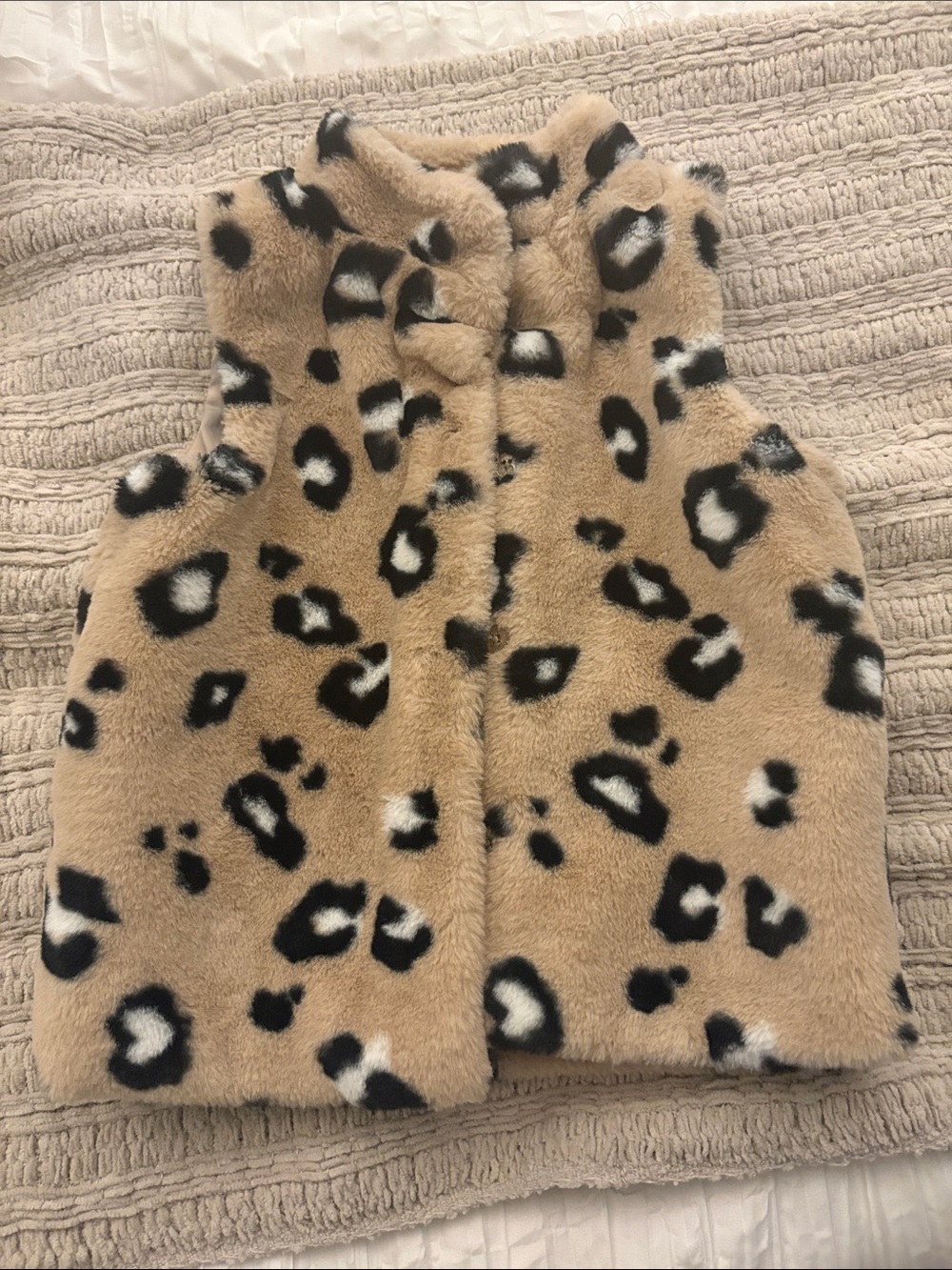 Epic Threads Leopard Print Faux Fur Vest - Tan Black White